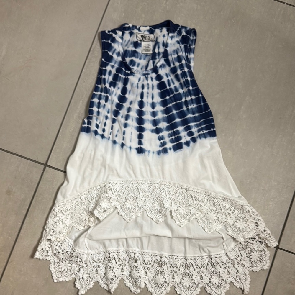 Nightcap Tie-Dye Sleeveless Top with Lace Hem